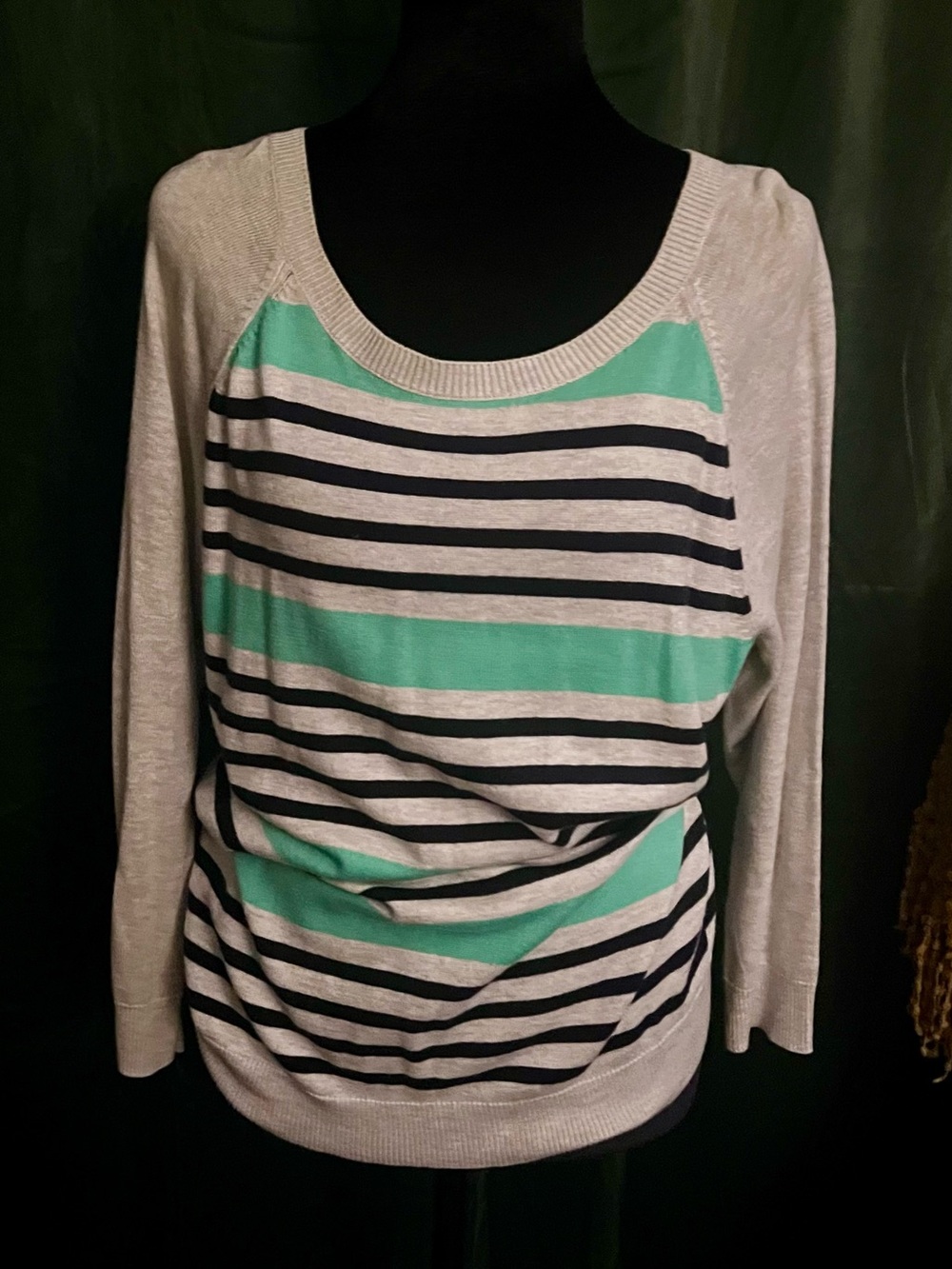 Merona Mint, Black & Light Gray Striped Scoop Neck Top